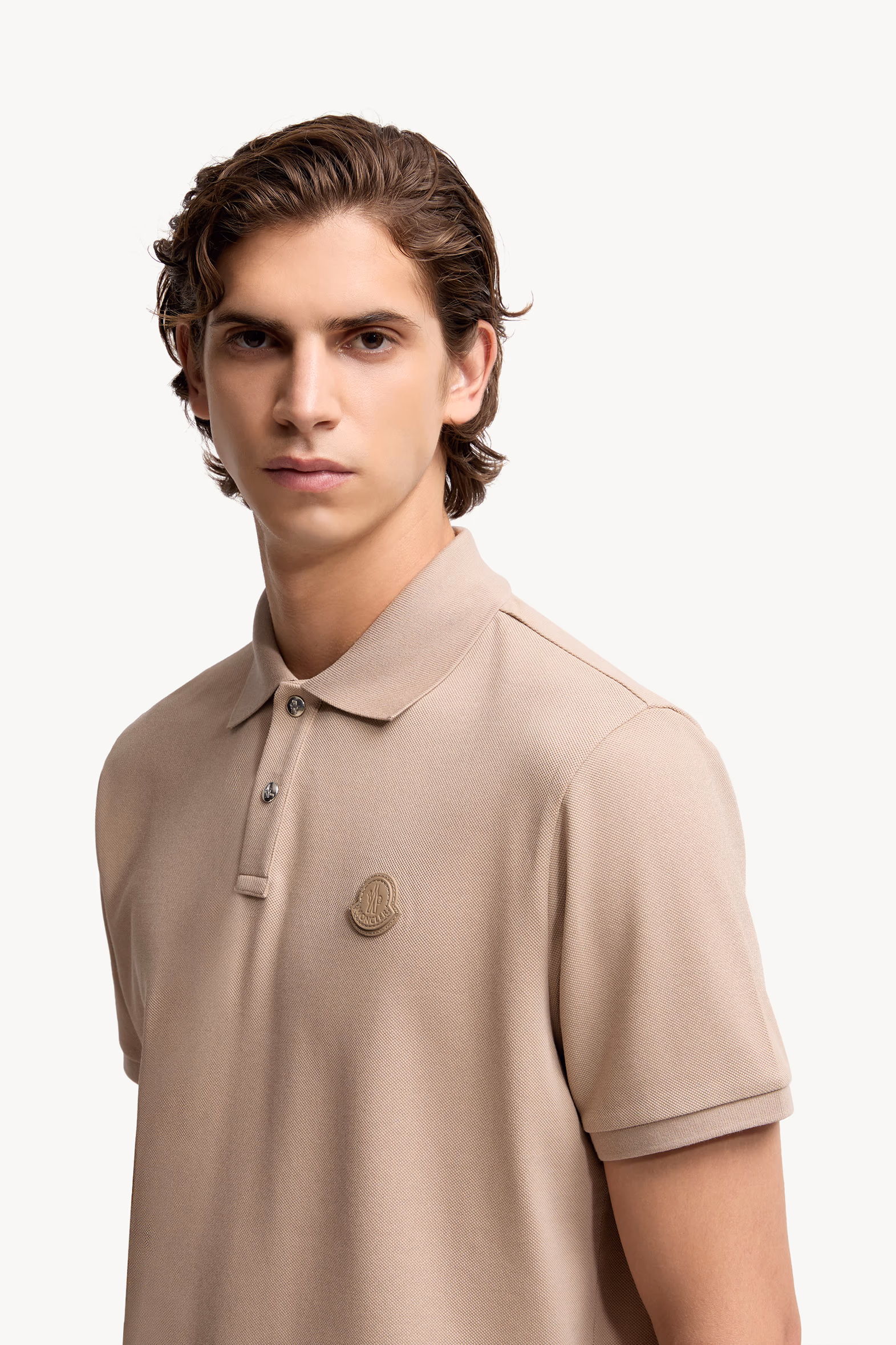 Logo Patch Cotton Piquet Polo Shirt Men Light Beige Moncler 4